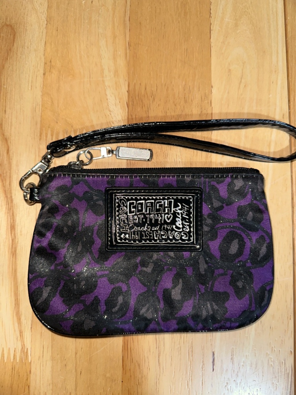 COACH Poppy Purple and Black Leopard Print Wristlet